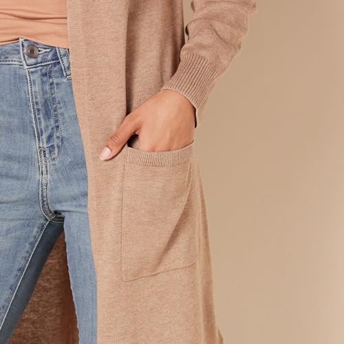 Amazon Essentials Women's Lightweight Longer Length Cardigan Jumper (Available in Plus Size), Camel Heather, M