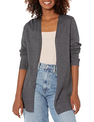 Amazon Essentials Women's Lightweight Open-Front Cardigan Jumper (Available in Plus Size), Charcoal Heather, L