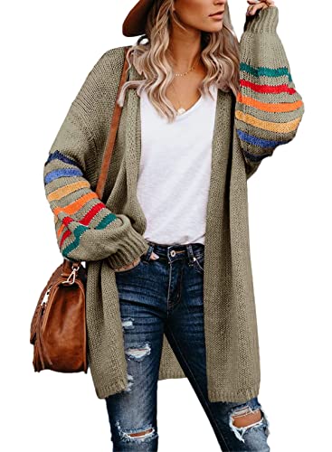 AlvaQ Womens Cardigan Knitwear Jumper Casual Coat Open Front Sweater Coat Cardigan 2023,(Khaki Size UK 14 16)