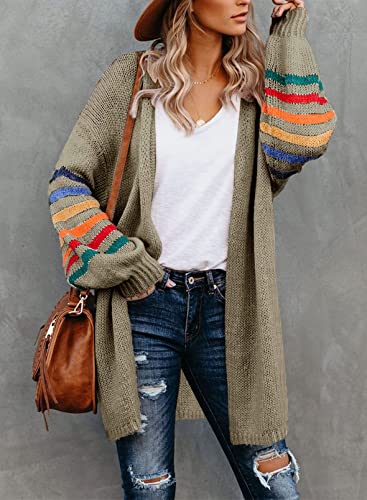 AlvaQ Womens Cardigan Knitwear Jumper Casual Coat Open Front Sweater Coat Cardigan 2023,(Khaki Size UK 14 16)