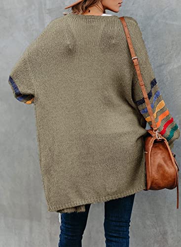 AlvaQ Womens Cardigan Knitwear Jumper Casual Coat Open Front Sweater Coat Cardigan 2023,(Khaki Size UK 14 16)