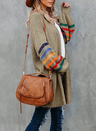 AlvaQ Womens Cardigan Knitwear Jumper Casual Coat Open Front Sweater Coat Cardigan 2023,(Khaki Size UK 14 16)