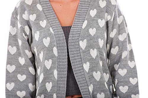 Bay eCom UK New Ladies Heart Knitted Cardigan Pockets Long Sleeve Regular Big Sizes S to 3XL Grey