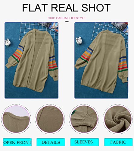 AlvaQ Womens Cardigan Knitwear Jumper Casual Coat Open Front Sweater Coat Cardigan 2023,(Khaki Size UK 14 16)