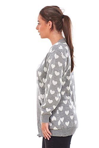 Bay eCom UK New Ladies Heart Knitted Cardigan Pockets Long Sleeve Regular Big Sizes S to 3XL Grey