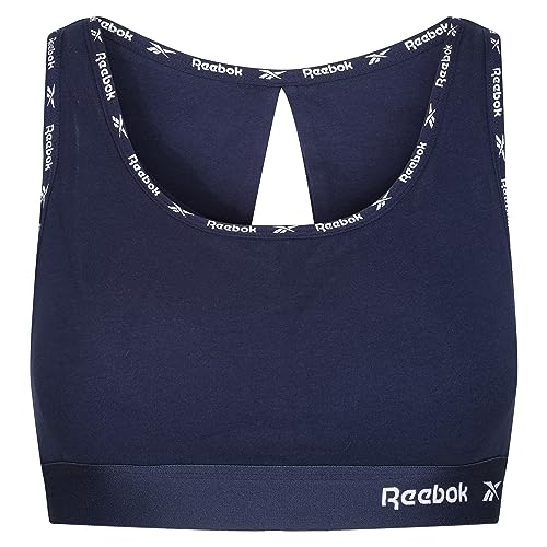 Reebok Women's Damen Crop Top in Navy | Bequemer Baumwoll-BH für Low-Impact-Fitnessunterwäsche Training Bra, Blue, M