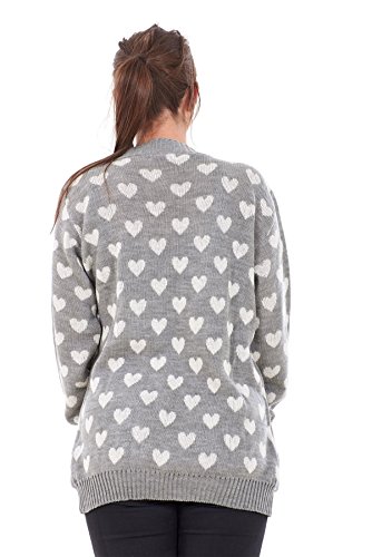 Bay eCom UK New Ladies Heart Knitted Cardigan Pockets Long Sleeve Regular Big Sizes S to 3XL Grey