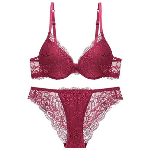 Sencylife Sexy Bras for Women Lace Push Up Padded Underwire Lift Up Support Everyday Bra Set WineRed 32A
