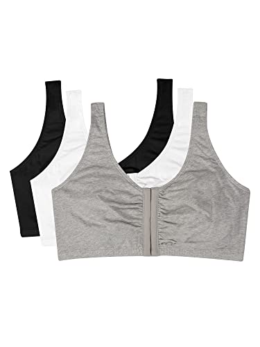 Fruit of the Loom Women's Front Close Builtup 3-pack (One Set Pads) Sports Bra, Black/White/Heather Grey 3-pack, 38 UK