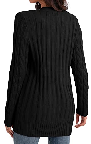GRECERELLE Women's Knit Long Cardigans Jumpers Cardigan with Pockets with Buttons Ladies Loose Long Sleeve Knitwear Oversized Sweater Cardigan for Autumn Winter Spring (Black, M)