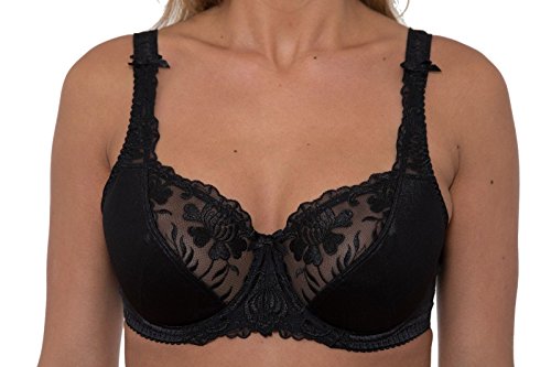 Gemm Ladies Plus Size Black Bra Underwired Firm Control Bra E-J Cup (36G)