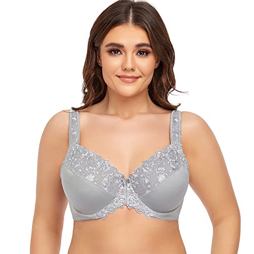 Ayigedu UK Women's Underwire Bra Non Padded Plus Size Full Coverage Minimizer Bras 38-DD Grey
