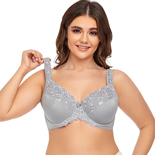 Ayigedu UK Women's Underwire Bra Non Padded Plus Size Full Coverage Minimizer Bras 38-DD Grey