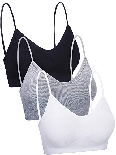 Boao 3 Pieces V Neck Tube Top Bra Seamless Padded Camisole Bandeau Sports Bra Sleep Bra with Elastic Straps (Black, White, Grey, S-M)