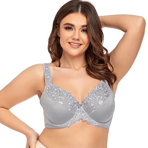 Ayigedu UK Women's Underwire Bra Non Padded Plus Size Full Coverage Minimizer Bras 38-DD Grey