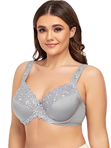 Ayigedu UK Women's Underwire Bra Non Padded Plus Size Full Coverage Minimizer Bras 38-DD Grey