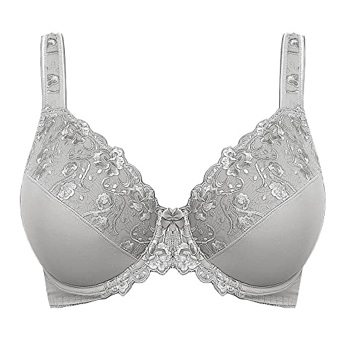 Ayigedu UK Women's Underwire Bra Non Padded Plus Size Full Coverage Minimizer Bras 38-DD Grey