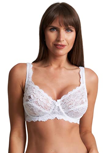 ShopMCR Ladies Full Cup Lace Underwired Bra Soft Cup Full Coverage Non-Padded Push up Women’s Bra (White, 42B)