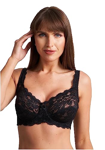 ITRAT Ladies Lace Push Up Bra, Womens Underwired Gathered Bra, Full Coverage Bra Soft Cups Floral Lace Women Non-Padded Bra with Adjustable Straps Woman’s Everyday Bra (Black 42B)