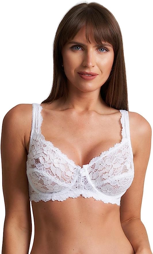 COSHAL® Women's Lace Push Up Bra Womens Underwired Bra Full Coverage Bra Soft Cups Floral Lace Women Non-Padded Bra with Adjustable Straps Womens Everyday Bra Size 38D, White
