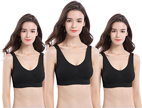 UtopyaUK 3 6 9 Pack Comfort Bra Women Girls Crop Top Seamless Bra Sleep Yoga Bralette Stretch Bras Sports Vest Wireless Post Surgery Bra Wire Free, 3 Black, 3XL