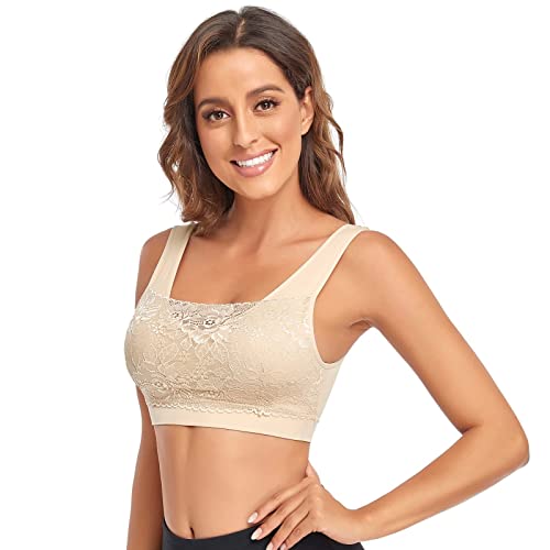 Litthing Women Sports Bra Seamless Comfortable Soft Breathable Ladies Lace Bras Removable Padded Tops Push up Underwear Packs for Yoga Fitness Exercise