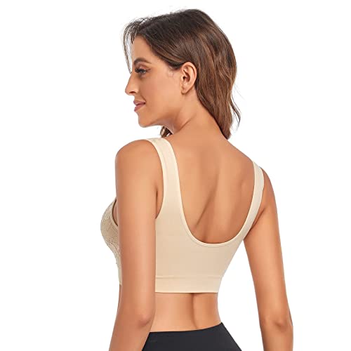 Litthing Women Sports Bra Seamless Comfortable Soft Breathable Ladies Lace Bras Removable Padded Tops Push up Underwear Packs for Yoga Fitness Exercise