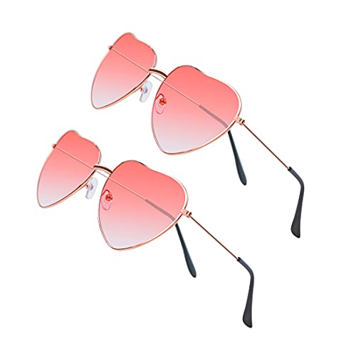2 Pairs Heart Shaped Glasses Pink Glasses Pink Heart Sunglasses Hippy Specs Sunglasses Hippie Love Heart Sun Glasses with Rose Gold Frame Womens Kids Heart Sunglasses for Parties Beach Vacation