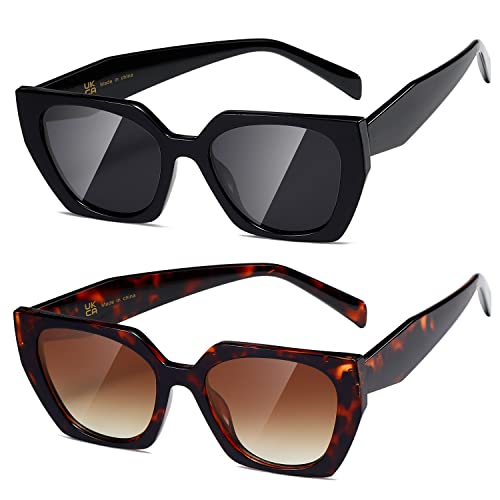 kimorn Sunglasses for Women Men Trendy Retro Trendy Sun Glasses 90’s Vintage Y2K Oversize Square Frame Shades Sunnies K1354 (Black+Tortoiseshell Frame Gradient Brown Lens)