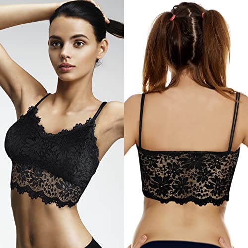 Duufin 5 Pieces Padded Bralette Lace Bandeau Tube Bra Top with Straps and Removable Pads for Women Girls, Red, Blue, Black, Beige, White, L-XL