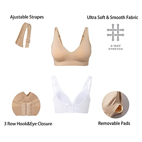Comfyin Wireless Bras for Women Non Wired Seamless Bras with Removable Pads 3 Pack