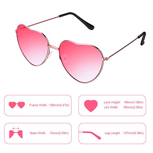 Boao 2 Pairs Hippy Specs Glasses Heart Shaped Sunglasses for Hippie Fancy Dress Accessory, Rose Gold Frame (Gradient Red Lens)