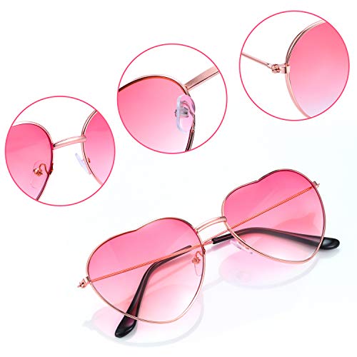 Boao 2 Pairs Hippy Specs Glasses Heart Shaped Sunglasses for Hippie Fancy Dress Accessory, Rose Gold Frame (Gradient Red Lens)