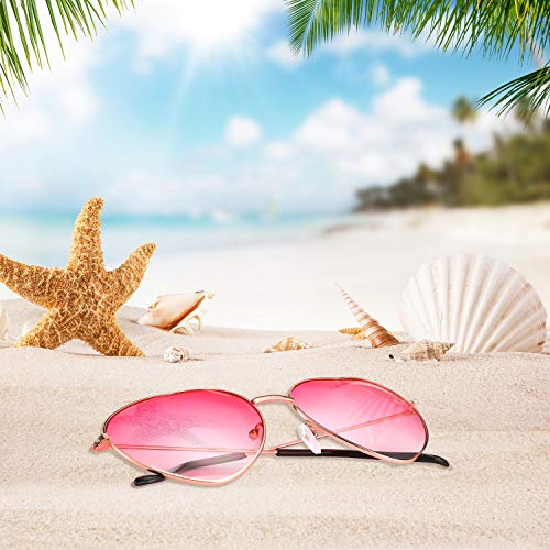 Boao 2 Pairs Hippy Specs Glasses Heart Shaped Sunglasses for Hippie Fancy Dress Accessory, Rose Gold Frame (Gradient Red Lens)