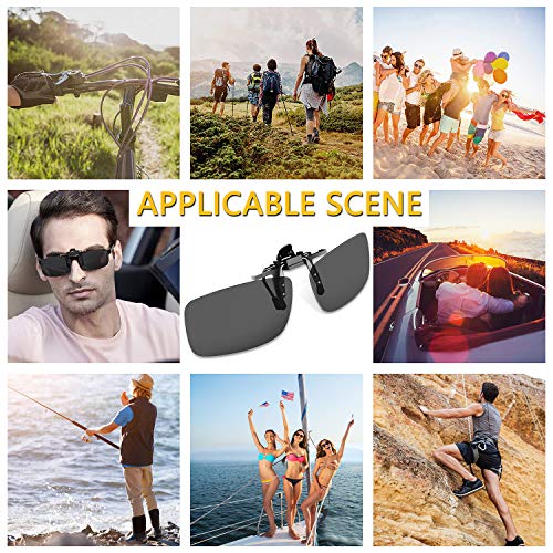 Gritin Clip on Sunglasses, [2-Pack] Mens/Womens UV400 Flip-Up Polarised Sunglasses - Convenient and Secure Fit over Prescription Eyeglasses Ideal for Driving and Outdoors-Day Vision