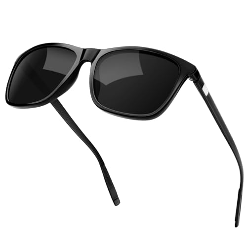 KANASTAL Black Sunglasses Mens Polarised Sunglasses Womens Black Ladies Sunglasses UV Protection Sun Glasses Sport Retro Square Vintage Driving Fishing Dark