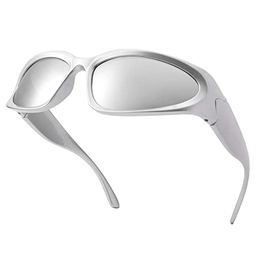 Pro Acme Wrap Around Sunglasses for Men Women Stylish Fashion Sun Glasses Outdoor Sport Sunglasses UV400 Shades (A1 Silver Frame | Silver Lens)