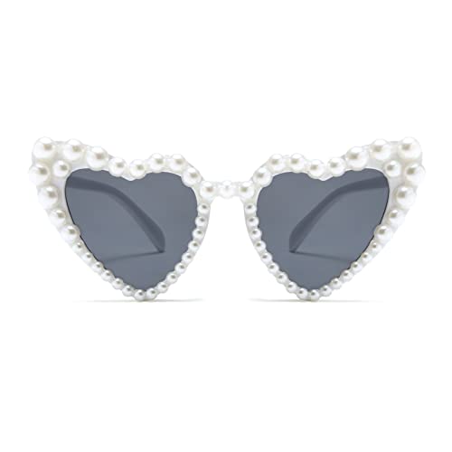Long Keeper Heart Shaped Pearl Sunglasses for Women Love Heart Sunglasses Vintage Fashoin Cat Eye Sun Glasses Party Festival Sunglasses UV400