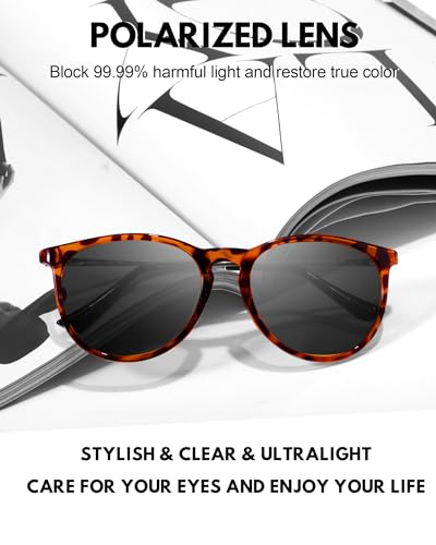 TJUTR Photochromic Polarized Sunglasses Unisex for Driving, Classic Retro Round Eyewear UV Protection (Leopard Frame/Photochromic Lens)