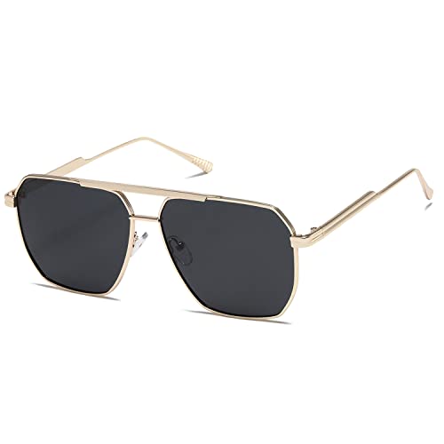 kimorn Polarized Sunglasses for Women Men Retro Oversized Square Vintage Fashion Shades UV400 Classic Large Metal Sun Glasses K1221 (Gold Gray)