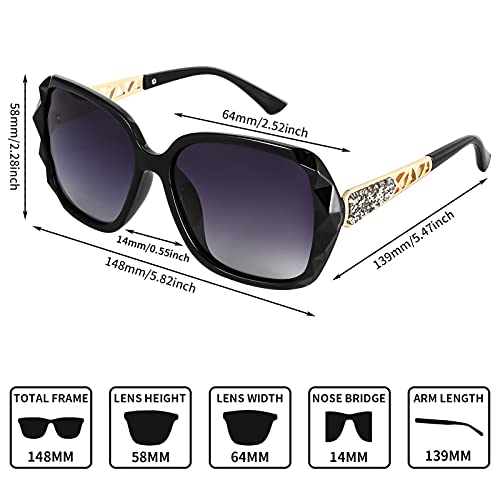 2pcs Women Sunglasses, Classic Trend Ladies UV400 Protection Oversized Polarised Sunglasses Sparkling Large Frame