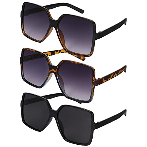 FANTESI 3 Pcs Oversized Rectangle Sunglasses, UV 400 Glasses Retro Square Sunglasses Eyewear for Women