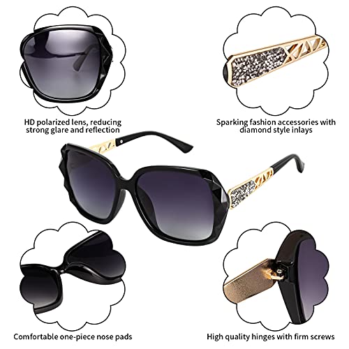 2pcs Women Sunglasses, Classic Trend Ladies UV400 Protection Oversized Polarised Sunglasses Sparkling Large Frame