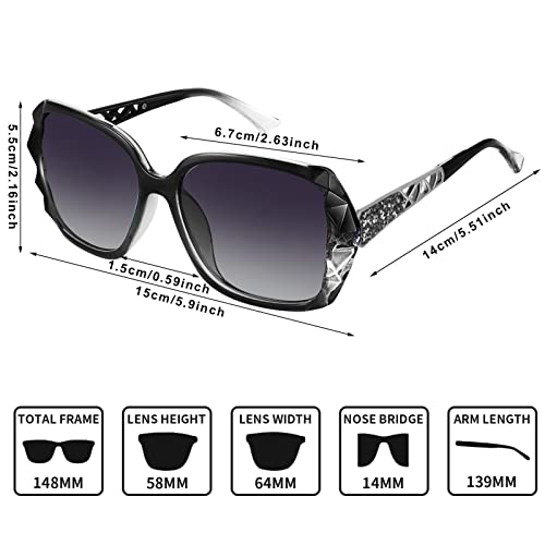 umorismo 3 pieces Women Sunglasses, UV 400 Glasses Oversized Polarized Sunglasses Classic Shiny Frame Ladies Sun Glasses Eyewear