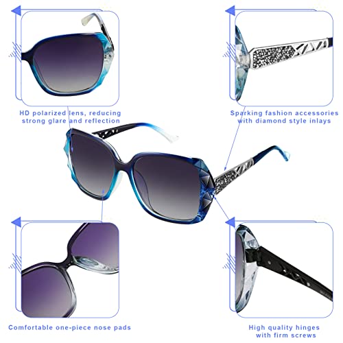 umorismo 3 pieces Women Sunglasses, UV 400 Glasses Oversized Polarized Sunglasses Classic Shiny Frame Ladies Sun Glasses Eyewear