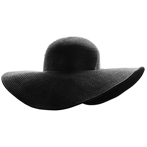 Ayliss Women Floppy Derby Hat Wide Large Brim Beach Straw Sun Cap,Black