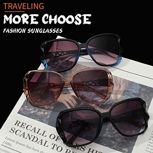 umorismo 3 pieces Women Sunglasses, UV 400 Glasses Oversized Polarized Sunglasses Classic Shiny Frame Ladies Sun Glasses Eyewear