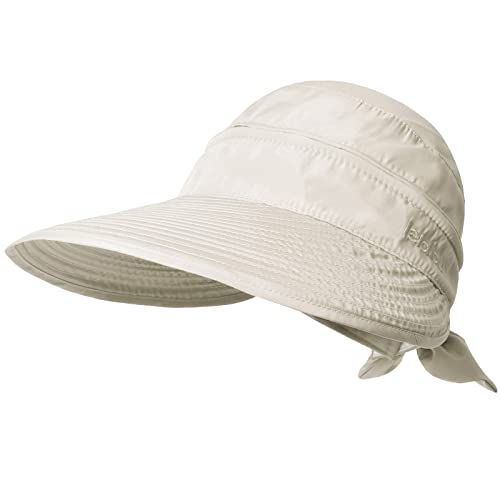KXF Women's Sun Hat with UV Protection, Foldable Wide Brim Sun Visor with Detachable Top, Topless Sun Hats for Summer Beach Hiking, Adjustable Fit Beige