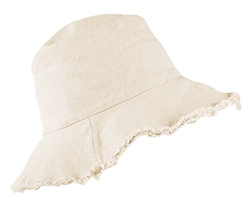 Bucket-Hat Distressed Sun-Protection Washed-Cotton Beach-Sun-Hat - Summer Wide Brim(3.2inch Brim) Beach Cap(Size:S-M), Beige, M