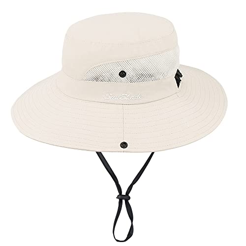 JowTreex Women's Ponytail Sun Hat Outdoor UV Protection Bucket Hat Foldable Mesh Wide Brim Beach Fishing Hat (as8, Alpha, one_Size, Beige, Medium)